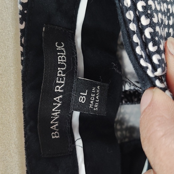 Banana Republic RYAN trouser Pants Navy & Ivory Print Size 8 Long Stretch - Picture 5 of 12